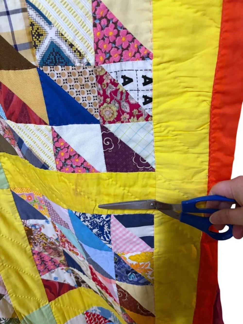 Vintage Flying Geese Scrappy Block Triangle Patchwork Quilt 80 x 90 Maximalist